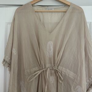 HUGE SALE! Garnet Hill embroidered 100% cotton beach cover up kaftan dress